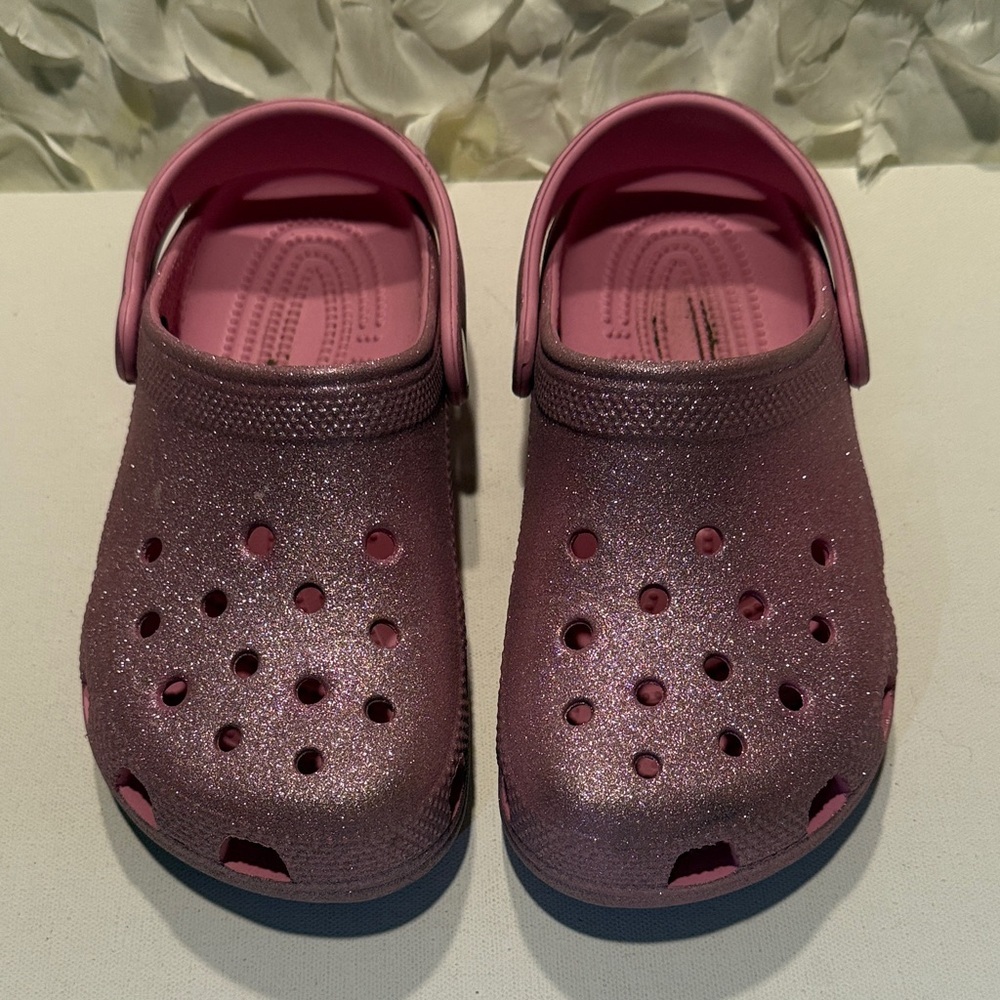 CROCS Kids Shimmery Rose Pink Clog Sandals - Picture 1 of 4